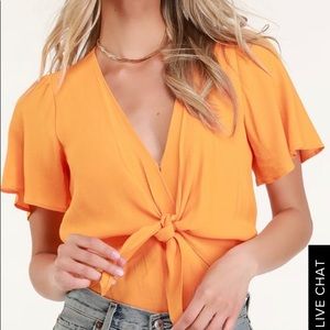 BRIGHT ORANGE TIE-FRONT BODYSUIT
ASTR THE LABEL